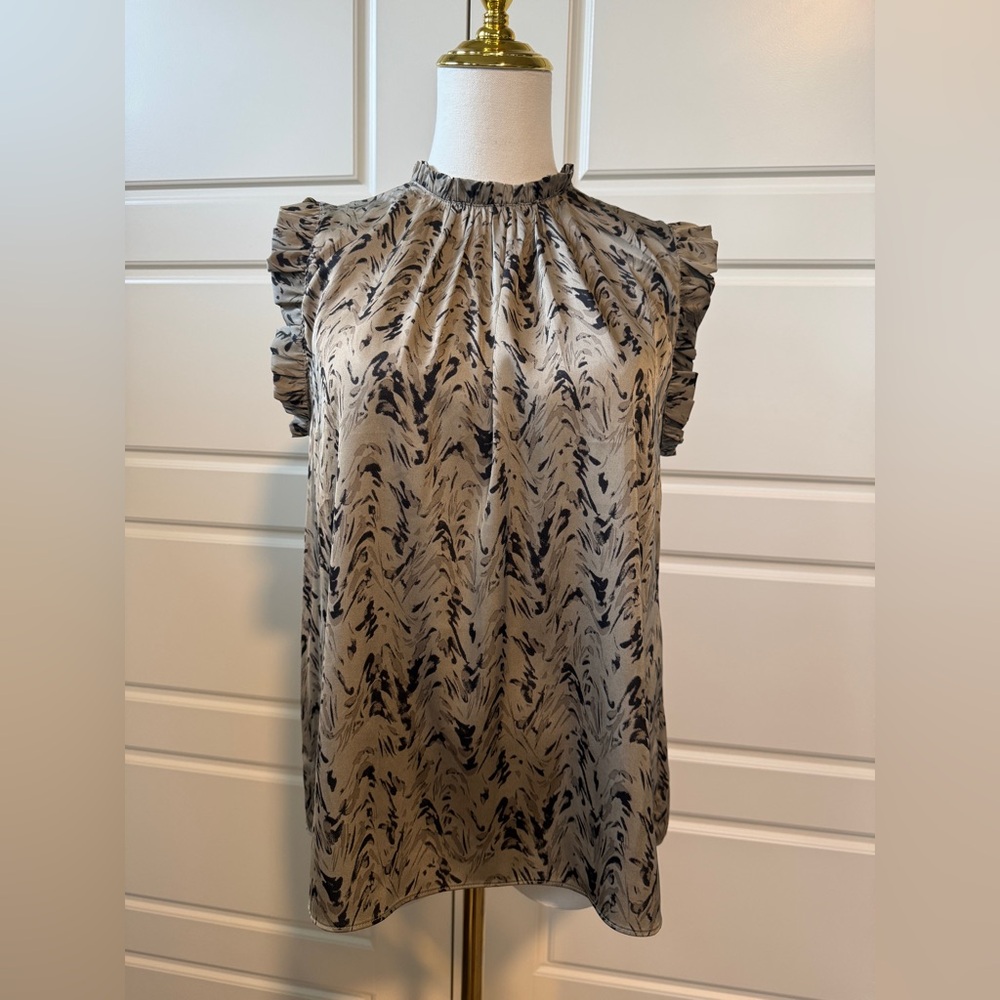 Grade & Gather Chic Ruffle Sleeve Blouse - Black and Tan